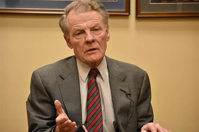 House Speaker Michael Madigan, a Chicago Democrat, is pictured speaking to graduate students in the University of Illinois Springfield’s Public Affairs Reporting program last year at the Statehouse. Two more members of Madigan's House Democratic caucus have called on him to resign this week. - LINDSEY SALVATELLI
