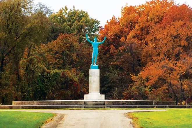 Visitors to Allerton Park near Monticello often pose for selfies at the Sun Singer statue of the Greek god Apollo. - PHOTO COURTESY OF THE MONTICELLO CHAMBER OF COMMERCE AND TOURISM