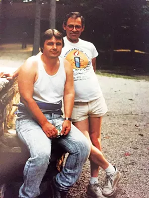 Jerry Bowman (front) and Buff Carmichael at a death penalty protest in Indiana in 1993. - PHOTO COURTESY OF CARMICHAEL