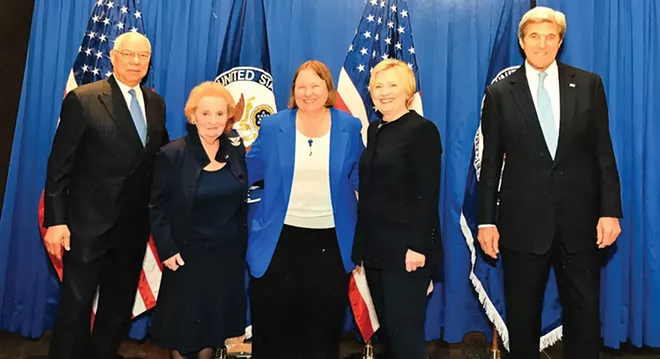 Kathy Johnson stands in the middle of four former U.S. secretaries of state at the National Museum of American Diplomacy in Washington, D.C. - PHOTO COURTESY OF KATHY JOHNSON