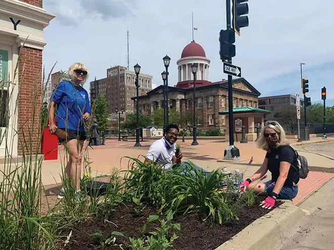 Susan Helm (left) – downtown beautification day, June 2020 - PHOTO COURTESY OF DOWNTOWN SPRINGFIELD, INC.
