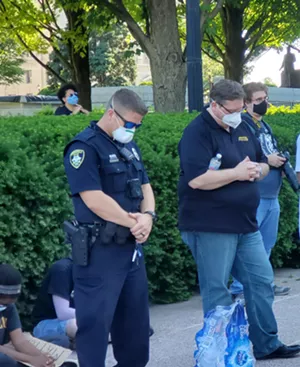 Springfield Police Chief Ken Winslow (right) attending the June 6, 2020, rally organized by Smylie. - RACHEL OTWELL