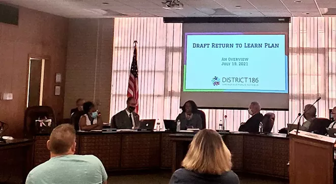 On July 19, the District 186 board reviewed a draft plan regarding masks. The plan would have only required masks for unvaccinated staff and students. The rule later shifted after the CDC said later in July that all students and staff should mask, regardless of vaccination status. - RACHEL OTWELL