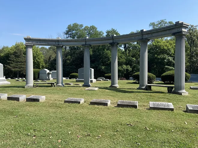 The grave of Thomas Rees, publisher of Springfield's Illinois State Register newspaper for more than 50 years, is among those buried near this Greek-columned memorial.