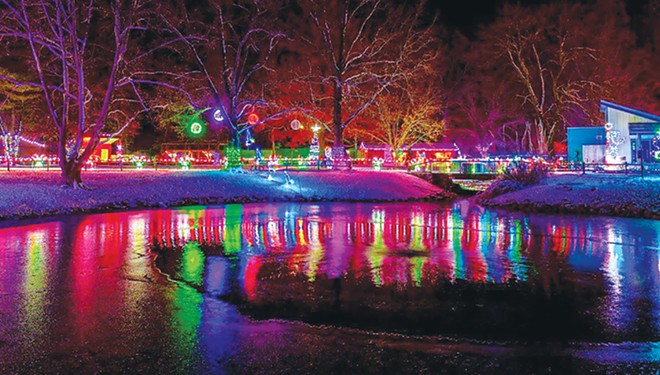 Holiday lights reflect on the pond at the Henson Robinson Zoo near Lake Springfield as part of the Winterland Holiday Zoo Lights. - PHOTO COURTESY OF HENSON ROBINSON ZOO.