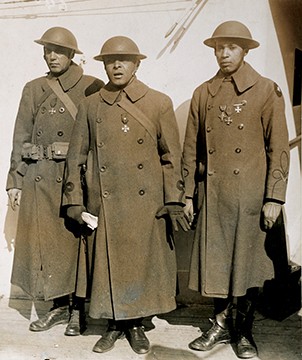 Duncan (center) with other black officers wearing their Croix de Guerre (National Archives and Records Administration)