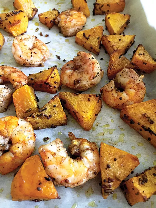 Grill Harissa Shrimp With Chickpea Dill Tomato Sauce In 30 Brit Co