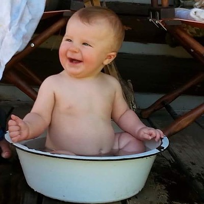 Emery Wynn Schumacher, 7 months, the grandson of Liz McConnell, who took the photo, enjoys&nbsp;the family cabin Aug. 3 outside of Pierce, Idaho at the annual family reunion.