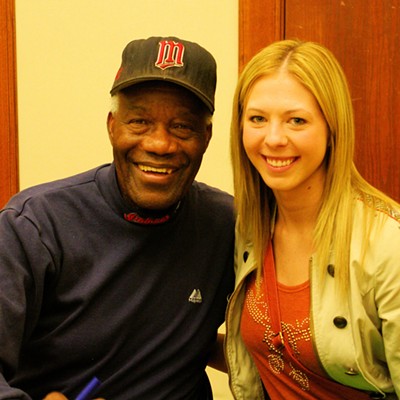 Jim "Mudcat" Grant, the first African-American pitcher in the American League to win 20 games, visited Moscow this spring. Here, he is pictured with Jessica Blain, a University of Idaho journalism student, at Moscow's 1912 Center, after a panel discussion about Race and Religion in American Sports. Grant pitched in the major leagues from 1958 to 1971. The program was sponsored by the UI School of Journalism and Mass Media, the Latah County Historical Society and the Idaho Humanities Council. The photograph was taken by Antone Holmquist of Moscow and submitted by Daily News reader Kenton Bird.