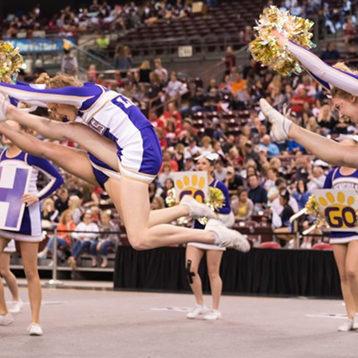 Lewiston Bengal Cheer competes in Idaho state competition. Photo was taken March 18 at the Ford Idaho Center in Nampa, Idaho, by Max Moore.