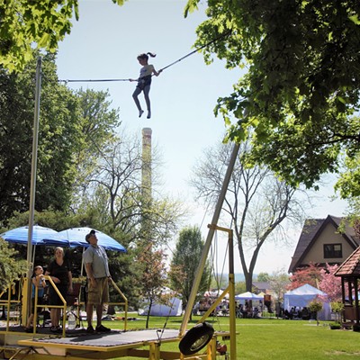 Our granddaughter Lindsay was very brave for her first time to harness up and bounce really high into the air at the Art Under the Elms. Taken April 29, 2018 by Mary Hayward.