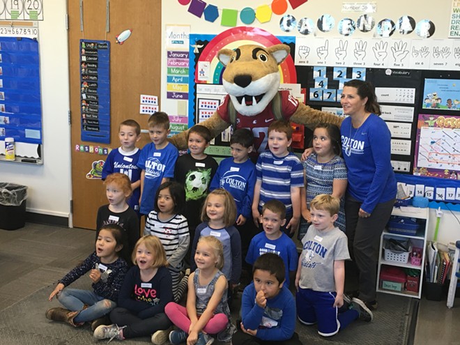 Butch and the Kindergarten Class at Colton School