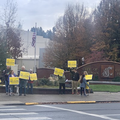 Friends rally at the corner of Davis Way and Grand Avenue in Pullman to get out the vote.