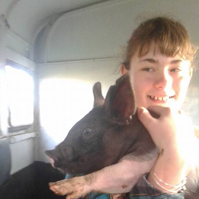 Emily Adams of Clarkston with her 4H pig, Casper.