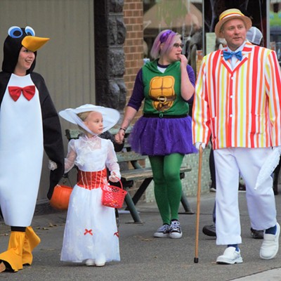 This family really stuck out in downtown Clarkston on Halloween as they walked from shop to shop. Taken October 31, 2018 by Mary Hayward.