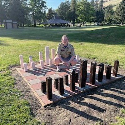 Holden Chandler completed his Eagle Scout project (a giant chess and checker board) at Klemgard Park.