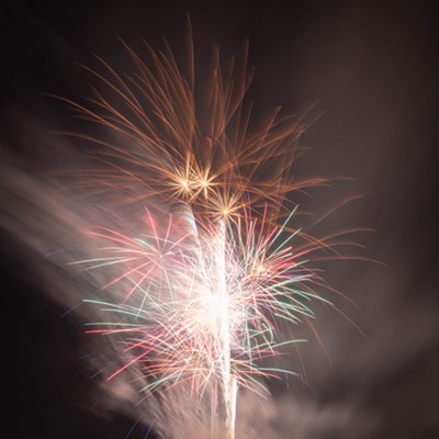 View of Homecoming Fireworks 2018 towards Theophilus Tower on Guy Wicks Field