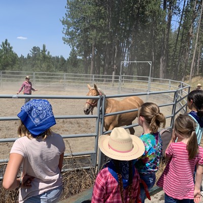 Junior Girl Scouts from Troop 2005 earned their Horseback Riding badge this summer on a ranch in Coeur d’Alene.