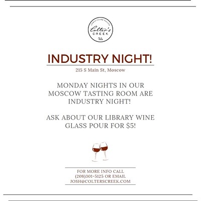 Industry Night @ Colter's Creek Moscow Tasting Room