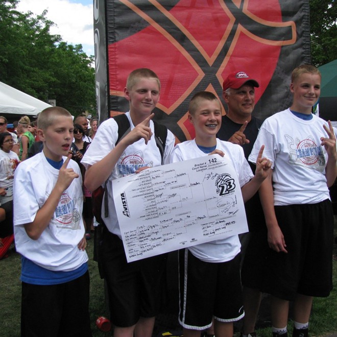 Jacob Rasmussen, Jared Anderson, Joey Vannucci, Jake Cillay, Coach Jeff Anderson  - Flying J's 2012 8th grade Hoopfest Champions from Pullman, WA