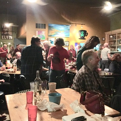 The audience singing and dancing at the last Open Mike night at the Green Frog in Palouse.
    Photo was taken on March 2, at the Green Frog in Palouse, by Scott Fedale. Most in the picture are from Palouse, but several Moscow residents were in attendance.