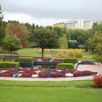 The first fall Saturday of 2019 in Lawson Gardens, Pullman WA. View looking Northeast toward Washington State University campus. Keith Collins took this picture on September 28, 2019.