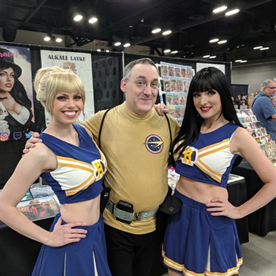 Sorry to disappoint you, folks, but I did not reprise my role as Yeoman Rand at Lilac City Comicon in Spokane, WA, this year. Instead, I went as Captain Aaron Winters, of the United Earth Ship Prospero, who found himself in the early 21st Century, near Riverdale, and befriended Betty Cooper (Zabracus, from Salt Lake City, UT), and Veronica Lodge (Alkali Layke, from Boise, ID). I also wanted an excuse to have my friend, Mark Strock (aka Muddseye), test out my new Google Pixel's camera.