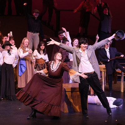 The successful run of performances of "Les Miserables" at Pullman High School School is captured in this comedic scene featuring the rascally Master of the House Thenardier and his dame dancing and singing their way into the hearts of the audience.  PIcture taken March 14, 2024.