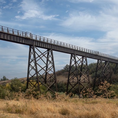 The Chicago, Milwaukee & St. Paul Railroad Bridge was built in Tekoa, Washington, in 1909. On May 26, 2022, the renovated trestle was dedicated as part of the Palouse to Cascades State Park Trail. It is an impressive structure, 115 feet high and spanning 975 feet.

1. Image taken on September 28, 2022
2. Image taken in Tekoa, Washington
3. Image taken by Ken Carper
4. An impressive historic structure, surrounded by fall colors of the Palouse