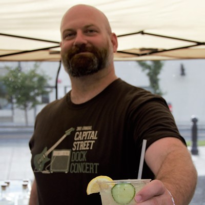 Mixologist Skate Pierce at Capital Street Dock Concert in Lewiston, July 2016. Photographed by Mary Hayward of Clarkston.