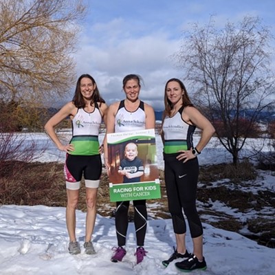 Julie Sawyer, Sarah Roberts, and Cat Harner are participating in Couer D'Alene's 70.3 Ironman next month, which consists of a 1.2 mile swim, 56 mile bike, and 13.1 mile run. All three are on the Ironman for Anna team, which, through their fund raising efforts, raises money for the Anna Schindler Foundation, benefitting children and their families that are battling childhood cancer. Thomas Harner, pictured on the sign, lost his lifelong battle to Leukemia at the age of 2 years and 4 months and the ASF helped throughout his entire journey. In 2021, 58 families heard the words “your child has cancer” in the Inland Northwest.