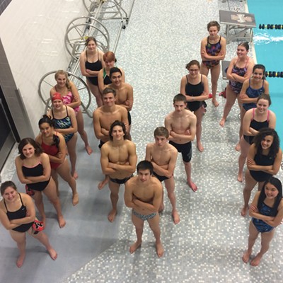 The 2015 Moscow Bears Swim Team, comprised of swimmers from Moscow High School, Potlatch High School, and Logos School.
    
    Taken by Lysa Salsbury at the team's practice at the University of Idaho Swim Center on Friday, October 30 (the day before Districts).