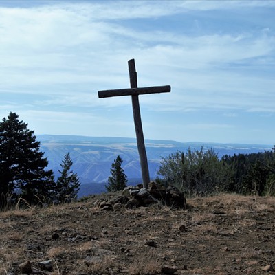 While hiking in the Blue Mountains August 20, 2017, we found this large cross at a mountain top and mountain edge. Taken by Mary Hayward of Clarkston.