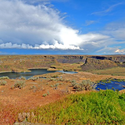 This photo of the Dry Falls cataract complex (estimated five times the width of Niagara Falls) was taken by Leif Hoffmann (Clarkston, WA) when visiting with family the Sun Lakes - Dry Falls State Park on May 21, 2022.
