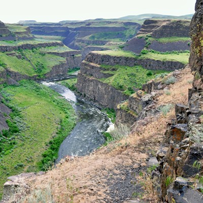 My wife and I visited the Palouse Falls on an overcast and they were still impressive to see as well as the surrounding area. We saw the wonder of the canyon and the river and took this photo on 5/2018. By Jerry Cunnington