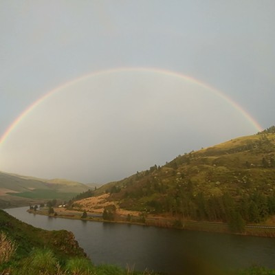 A double rainbow over the Clearwater River near Cherrylane.