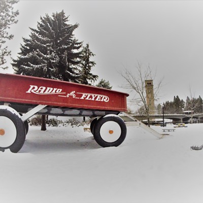 This familiar red wagon is at Riverfront Park in Spokane but not often seen with all the snow. Taken February 28, 2019 by Mary Hayward of Clarkston.
