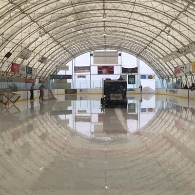 Getting the ice ready for some home games against the Spokane Jr. Chiefs. Photo taken Jan. 21, 2017 by Trudi Klas at the Palouse Ice Rink in Moscow.  Refs in the left of the picture are Ajay Klas, 15, son of Barry and Trudy Klas, and Matthew Lesiecki. The Zamboni driver is Xavier Murdoch. All are from Moscow.