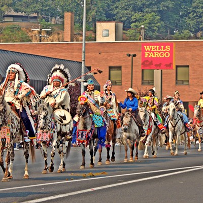 This photo of members of the Nez Perce tribe participating in the annual rodeo parade in downtown Lewiston was taken on September 10, 2022 by Leif Hoffmann (Clarkston, WA).