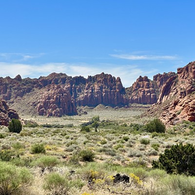 Red rock formations in Snow Canyon State Park at the edge of the Great Basin and Mojave Desert.