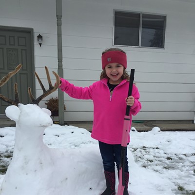 My daughter, Emri, 4, and I made a snow deer. We had fun making it but had more fun posing with it. We had a lot of people stop and take pictures of the snow deer while it was around. Photo by Alex Benscoter of Lewiston.
    
    &nbsp;