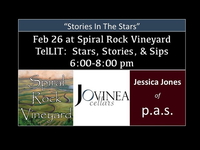Outdoor Star Story Event with Jessica Jones, 2 LC Valley Wineries, and public storytelling