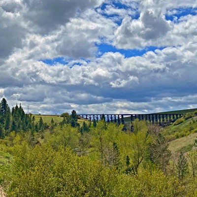 This image of a train trestle near Ferdinand, Idaho, was taken by Leif Hoffmann (Clarkston, WA) on May 8, 2021, while driving towards Cottonwood.