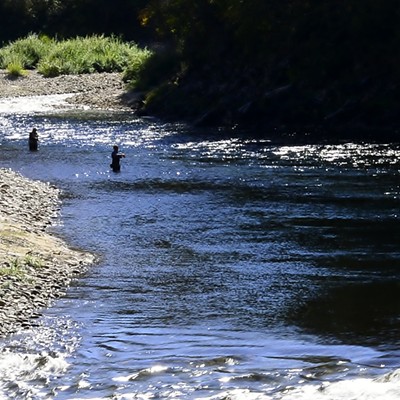 Found these two Men fly fishing on the upper Selway River 9/26/21. Beautiful day to find the right fly that would cause a nice Cutthroat to strike. Photographed by 
Jerry Cunnington.