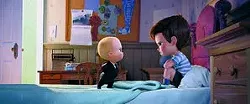 Characters Boss Baby (left), voiced by Alec Baldwin and Tim, voiced by Miles Bakshi, appear in a scene from the animated film "The Boss Baby." -- DreamWorks Animation via AP