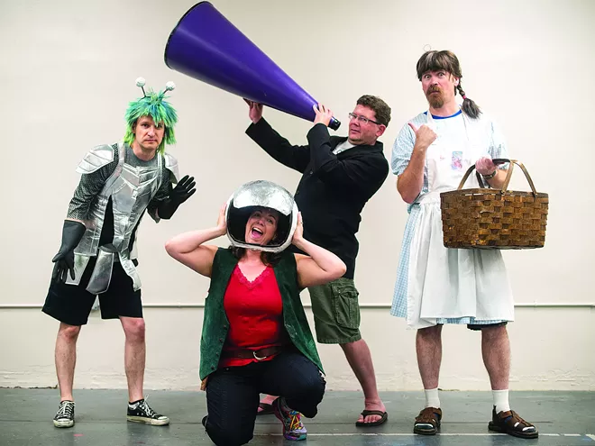 The Lewiston Civic Theatre cast of Completely Hollywood (abridged) from left: Travis Osburn, Carrie DeBerard, Gary Wilson and Matthew DeBerard pose for a portrait on Thursday, July 12 in Lewiston. - TRIBUNE/PETE CASTER