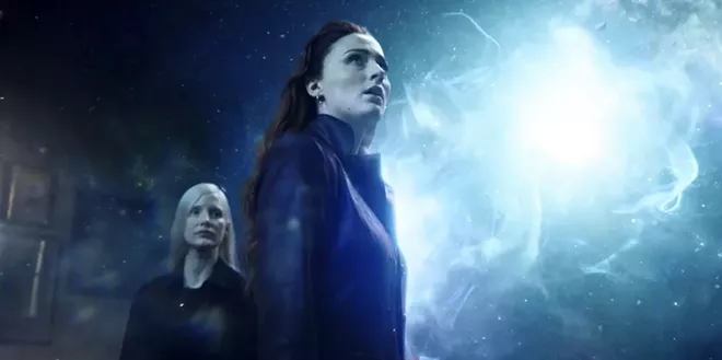 This image released by Twentieth Century Fox shows Sophie Turner and Jessica Chastain, left, in a scene from "Dark Phoenix." - TWENTIETH CENTURY FOX VIA AP