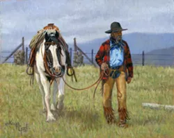 This work by Kaye York is titled "Back to the Trailer" and will be on exhibit at the Valley Art Center.