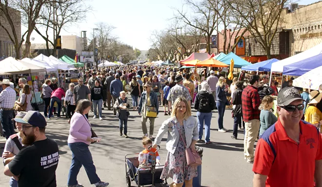 Shoppers fill downtown Moscow for the first farmers market of the season Saturday morning. - KAI EISELEIN/DAILY NEWS