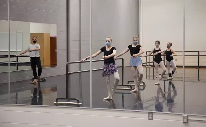 Instructor Colleen Bialas leads Festival Dance & Performing Arts students in a ballet class in Moscow. The nonprofit group has reduced the size of its classes and added additional safety measures as part of precautions during the pandemic.